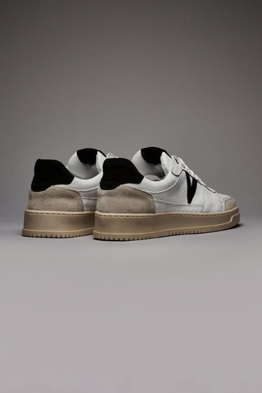 COLLEGE - White Sneakers with Black Suede Back and Insert