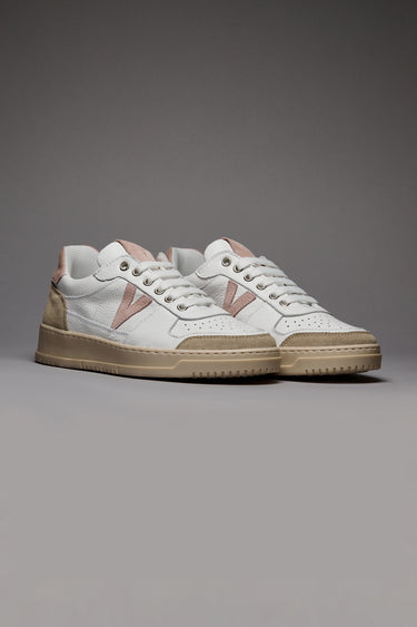 COLLEGE - White Sneakers with Pink Suede Back and Insert