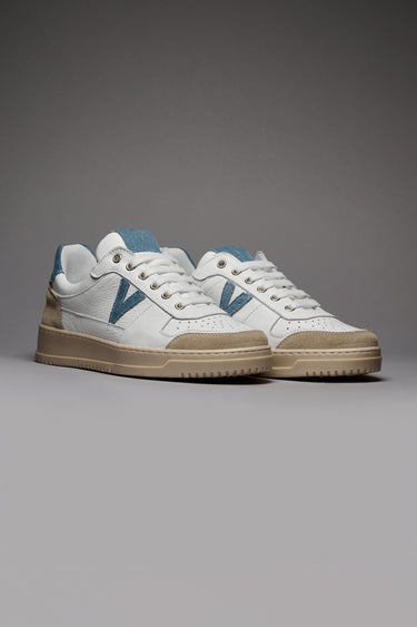 COLLEGE - White Sneakers with Denim Back and Insert