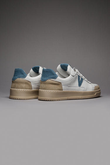 COLLEGE - White Sneakers with Denim Back and Insert