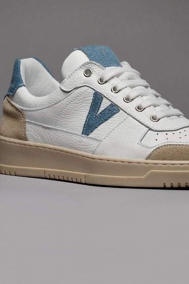 COLLEGE - White Sneakers with Denim Back and Insert