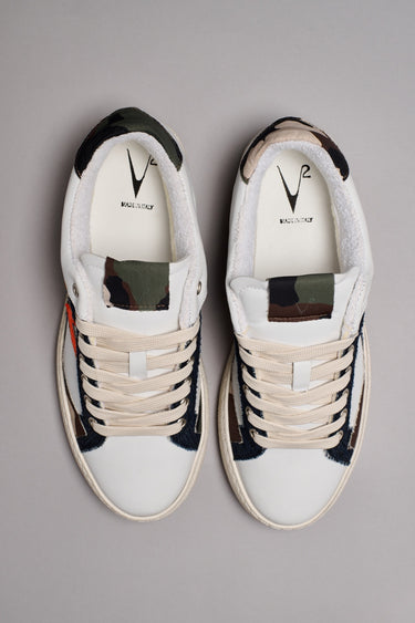 PABLITO - Sneakers con inserti Jeans Camouflage e Arancio Fluo e Ricami