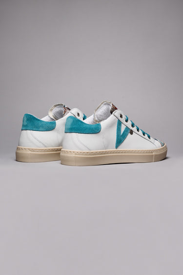 OLYMPIC - Low-soled sneakers in white leather with blue insert and Japan Carpe fabric tongue