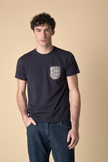 Stretch Blue T-Shirt with Fabric Pocket V2