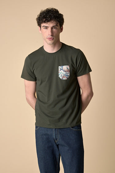 T-Shirt Verde Militare stretch con Taschino in tessuto V2