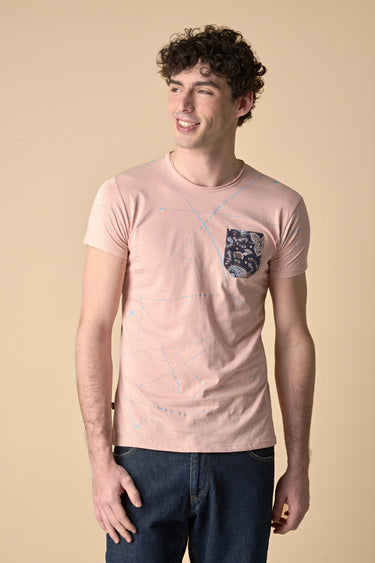 Powder Pink T-Shirt with V2 fabric pocket and paint splatters