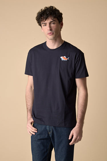 T-Shirt Japan Blu con ricamo Carpa e Stampa a Patch sul retro