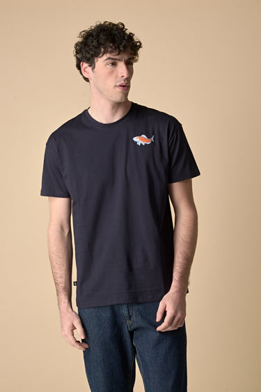 T-Shirt Japan Blu con ricamo Carpa e Stampa a Patch sul retro
