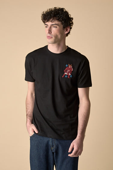 T-Shirt Japan Nera con ricamo Samurai e Stampa a Patch sul retro