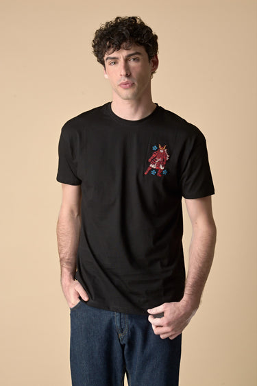 T-Shirt Japan Nera con ricamo Samurai e Stampa a Patch sul retro