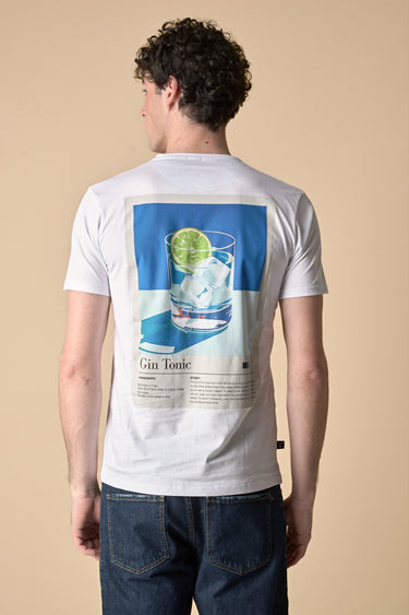 T-Shirt Bianca con ricamo Gin Tonic e stampa sul retro