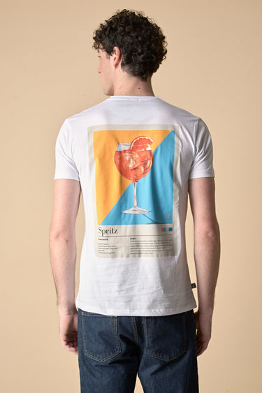 T-Shirt Bianca con ricamo Spritz e stampa sul retro