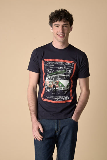 Blue T-Shirt with Camper print and V2 fabric insert and inner collar