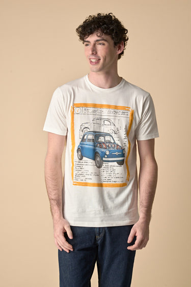 T-Shirt Panna stampa Macchina con inserto e interno collo in tessuto V2