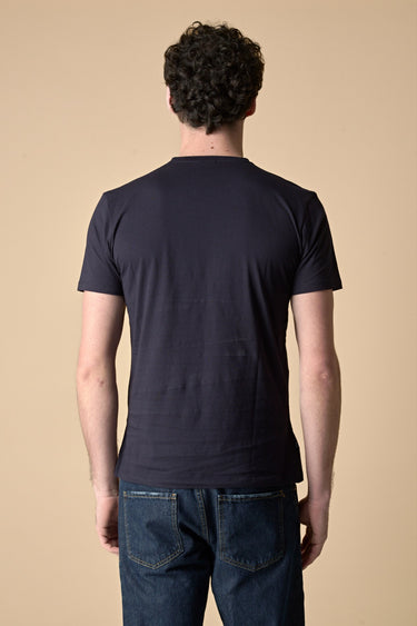 T-Shirt Blu stampa Moto con inserto e interno collo in tessuto V2