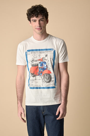 T-Shirt Panna stampa Moto con inserto e interno collo in tessuto V2