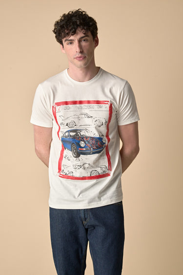 T-Shirt Panna stampa Supercar con inserto e interno collo in tessuto V2