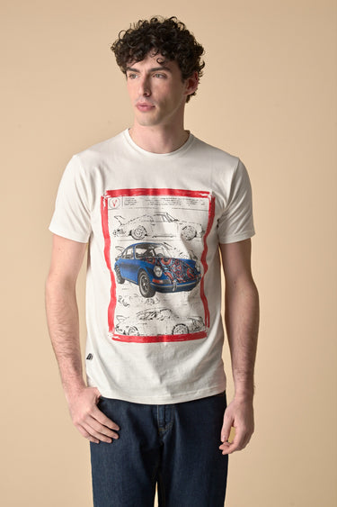 T-Shirt Panna stampa Supercar con inserto e interno collo in tessuto V2