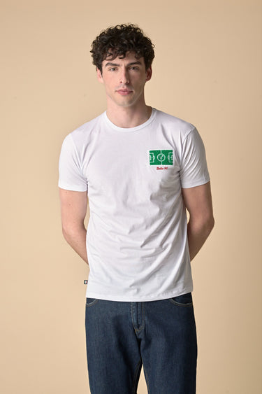 T-Shirt Bianca con ricamo Campo da Calcio in punto spugna