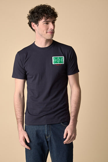 T-Shirt Blu con ricamo Campo da Calcio in punto spugna