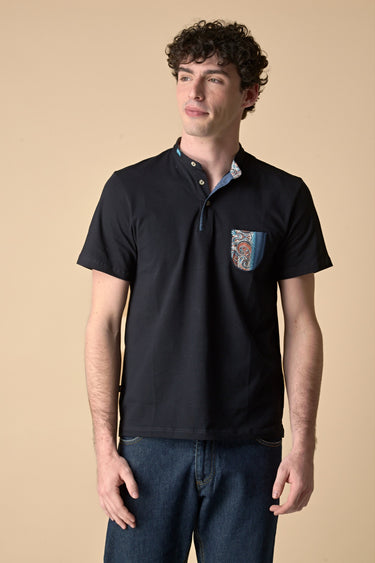 Polo Serafino Blu con Taschino in tessuto V2 Ricamato