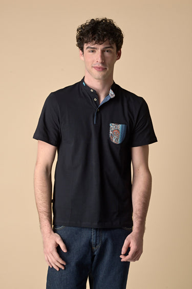 Polo Serafino Blu con Taschino in tessuto V2 Ricamato