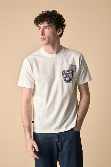 T-Shirt Bianca con Taschino e Patch ricamato in tessuto V2