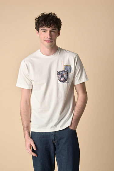 T-Shirt Bianca con Taschino e Patch ricamato in tessuto V2
