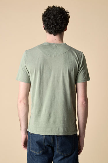 T-Shirt tinto capo marmorizzato Verde Militare con Ricami a Contrasto