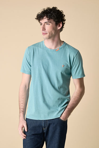 T-Shirt tinto capo marmorizzato Ottanio con Ricami a Contrasto