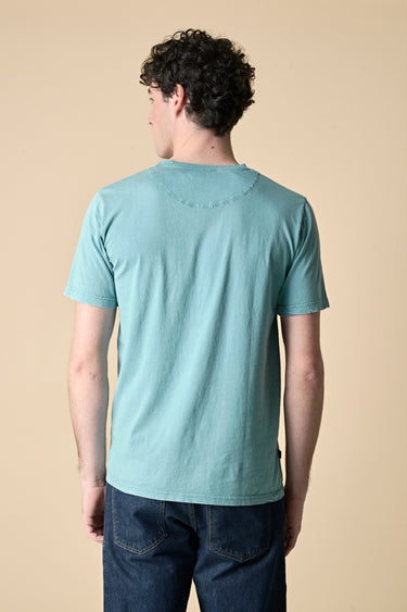 T-Shirt tinto capo marmorizzato Ottanio con Ricami a Contrasto