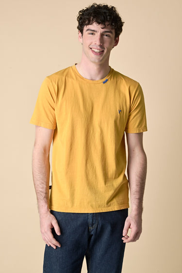 Yellow Marbled Garment Dyed T-Shirt with Contrasting Embroidery