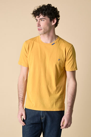 Yellow Marbled Garment Dyed T-Shirt with Contrasting Embroidery