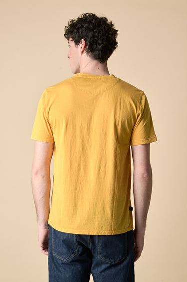 Yellow Marbled Garment Dyed T-Shirt with Contrasting Embroidery
