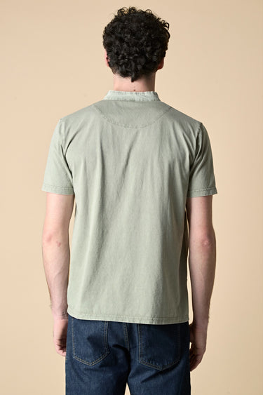 Polo Serafino tinto capo marmorizzato Verde Militare con Ricami a Contrasto
