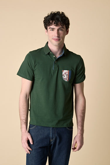 Green Polo Shirt with embroidered V2 fabric pocket