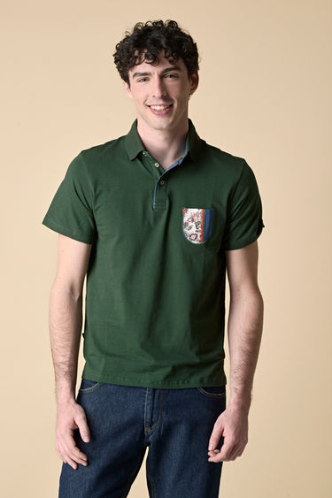 Green Polo Shirt with embroidered V2 fabric pocket