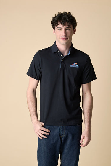 Blue Polo Shirt with Fabric Pocket Square V2