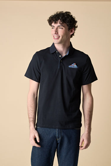 Blue Polo Shirt with Fabric Pocket Square V2