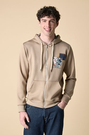 Sand Zip-Up Hoodie with Pocket and Fabric Patch V2