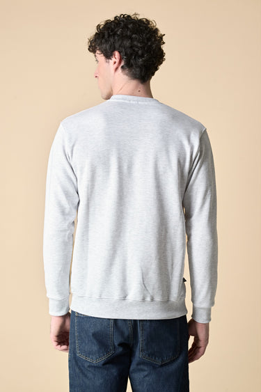 Grey Crewneck Sweatshirt with Denim Pocket and Fluorescent Embroidery
