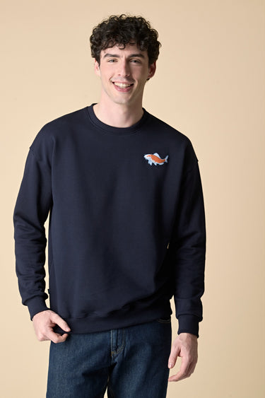 Japan Blue Sweatshirt with Carp Embroidery and Patch Print on the Back