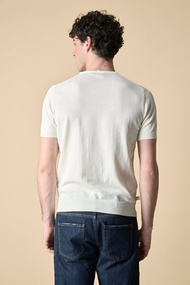 T-Shirt in maglieria puro cotone gessata Panna