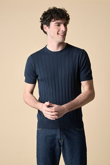 T-Shirt in maglieria puro cotone gessata Blu