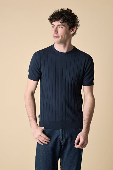T-Shirt in maglieria puro cotone gessata Blu