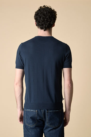 T-Shirt in maglieria puro cotone gessata Blu