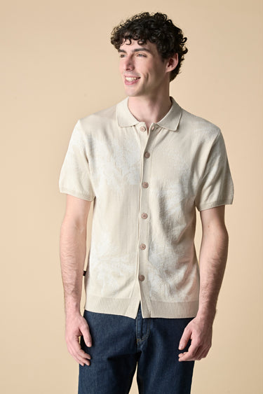 Polo full button Sabbia con intarsio Palme