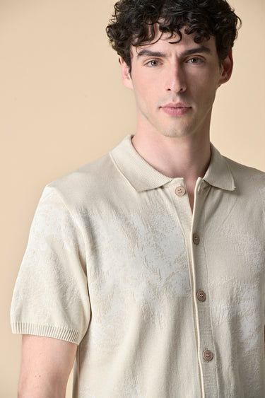 Polo full button Sabbia con intarsio Palme