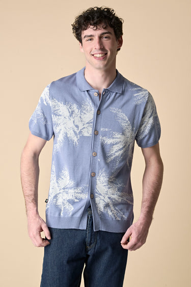Polo full button Azzurra con intarsio Palme