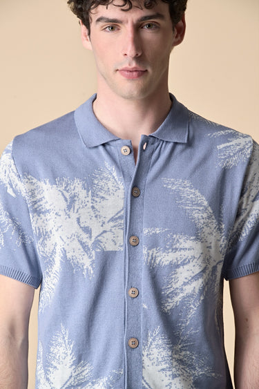 Polo full button Azzurra con intarsio Palme